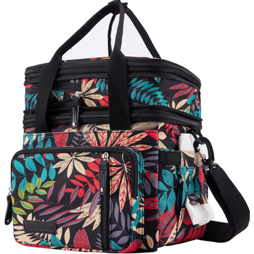 Sac isotherme extensible à motif feuilles, étanche, à 2 compartiments