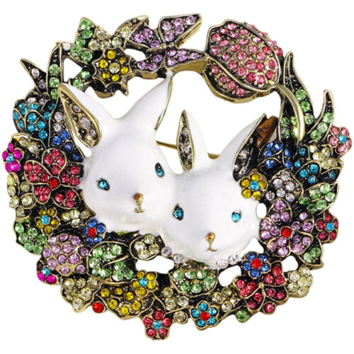 Broche vintage lapin en strass (1 pièce)