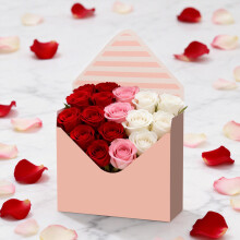 Luxuriöse, gestreifte Blumenstraußbox in Rosa, 13,8 x 9 Zoll