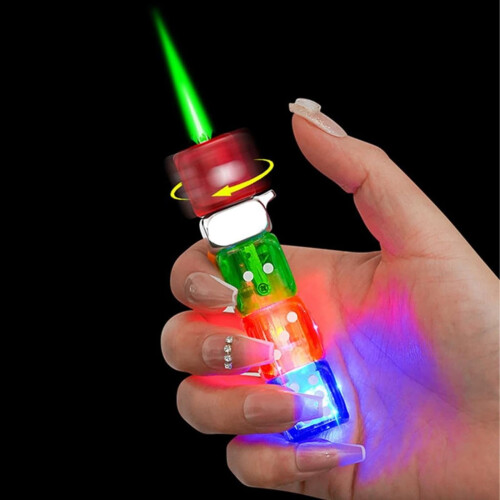 LED-lysende terninglighter vindtæt, genopfyldelig, grøn 9,3 cm
