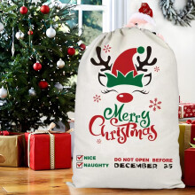 Weißer Weihnachtsmann-Sack aus Canvas, 71 x 51 cm, wiederverwendbar, mit Kordelzug, Geschenk