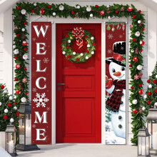 Bannière de porte de Noël bonhomme de neige bienvenue 2 pièces