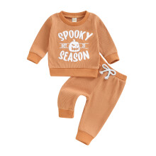 (2-3 Years, Orange) Ensemble 2 pièces garçons : sweat-shirt à manches longues et pantalon citrouille, parfait pour Halloween.