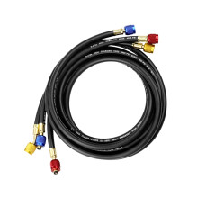 Tubo di ricarica HVAC con valvole e 4 adattatori in ottone