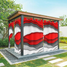 Tende da esterno con motivo geometrico astratto sfumato rosso-grigio