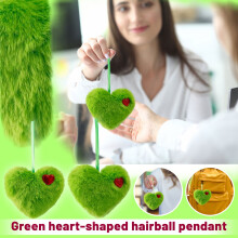 Ornements pompons verts en forme de cœur avec cœur rouge, 6 pièces
