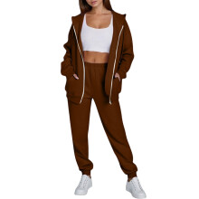 Conjunto ligero de sudadera con capucha y pantalón deportivo con cremallera frontal, cintura elástica, ropa deportiva cómoda para mujer con