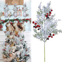 Konstgjorda julblommor med röda bär, 12 stycken