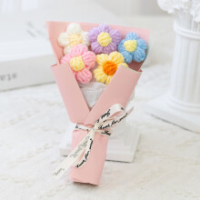 Bouquet de fleurs artificielles tricotées roses 18 x 14 cm