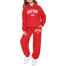 Conjunto de moletom com capuz e blusa de manga comprida para meninas com estampa de letras.