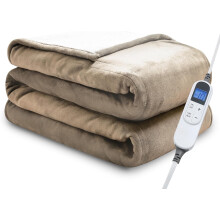Heated Blanket Light Brown 50"x60" 10 Heat Levels 12 Timer
