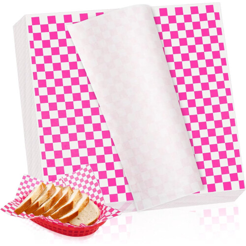 Deli Paper Sheets Checkered Dry Waxed 100 Sheets Pink