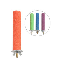 Bird perch stand with beak and paw grinding surface for