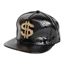 PU-Snapback-Cap mit flachem Schirm, schwarz, verstellbar