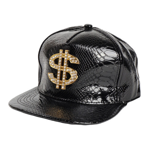 PU Snapback Kasket Flad Skygge Sort Justerbar