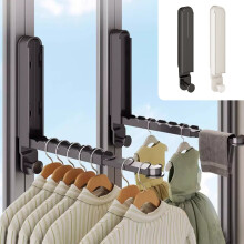 Folding Wall-Mounted Drying Rack, Telescopic Aluminum Rod, Space-Saving Indoor/Outdoor Laundry Organizer, Black/White, 14.56x3.14x1.57in, 1 Pack