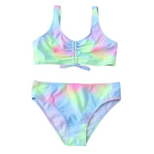 AWZXDE Bikini für Mädchen, zweiteilig, hellblau, mit Batikmuster, modische Bademode für Kleinkinder und Kinder