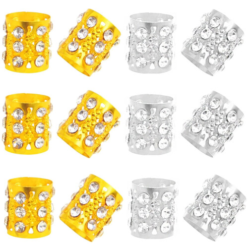 20 perles strass pour dreadlocks – Alliage or et argent