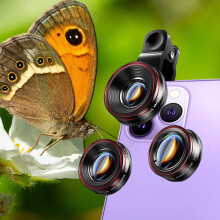 4K Mobile Phone Lens Set: 25X Macro, 0.62X Wide Angle, 235 Fisheye – Universal Clip-On Compatible