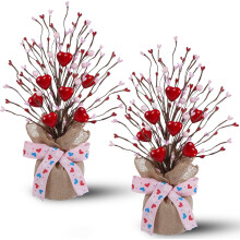 2 Pack 14 Inch Valentine Tree with Pink & Red Heart, Valentine's Day Table Decorations for Home, Artificial Trees Mantel, Tabletop Centerpiece Décor