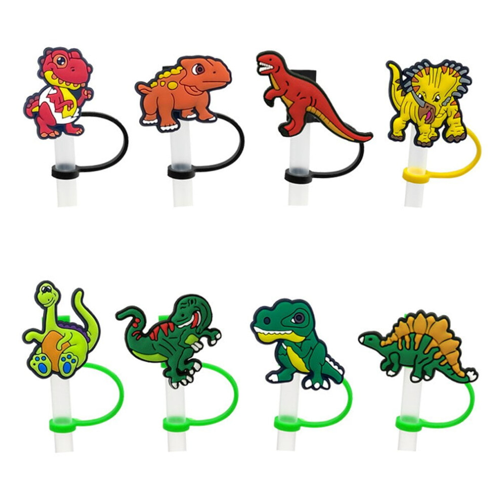 8-Pack Dinosaur Straw Covers – PVC Dust Plugs for Kids' Cups & Travel Mugs