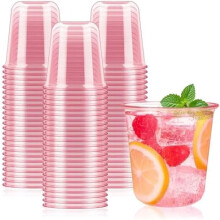 50 Pcs Pink Plastic Cups, 12 Oz Disposable Stemless Wine Glasses Cocktail Pink Party Cups for Meeting, Wedding, Birthday, Valentines Party