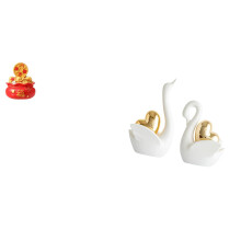 Desktop Sculpture Treasure Basin Statue Swan Statue Ceramic Resin Animal Figurine Table Centerpiece Suitable for Birthday Gift Office Home Decoration