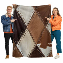 Cow Cowhide Art Flannel Blanket for Bed,Travel and Camping, Abstract Brown Seam Leather Super Soft Cozy Blanket for All Seasons 60"x80"