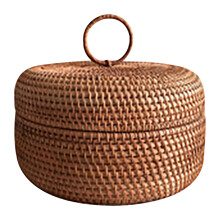 Paniers ronds en rotin tressé à la main avec couvercle – Rangement polyvalent, pique-nique, pain, clés, décoration d'entrée (Convient à une