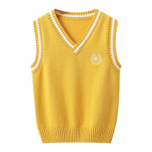 AWZXDE Kids Knit Sweater Vest Sleeveless Lattice Pattern Warm Layer For School Fall And Spring Yellow 4-5 Years