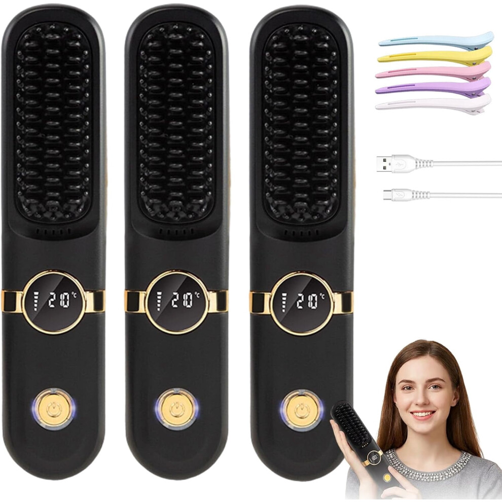 Hair Straightening Brush Cordless Rechargeable 3 Temp