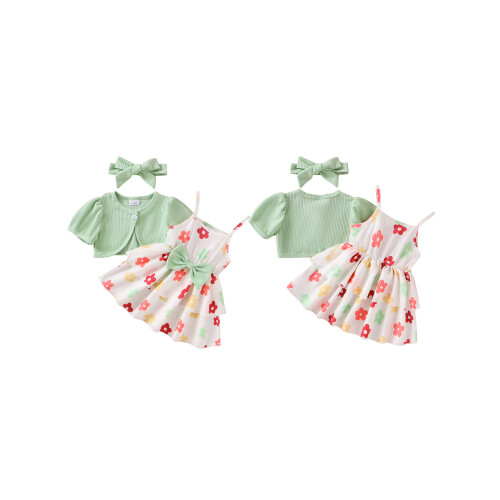 (3-4 Years, Green) Completo estivo bambina: 3 pezzi. 1