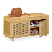 Shoe Storage Bench with Seat and Rattan-Look Doors