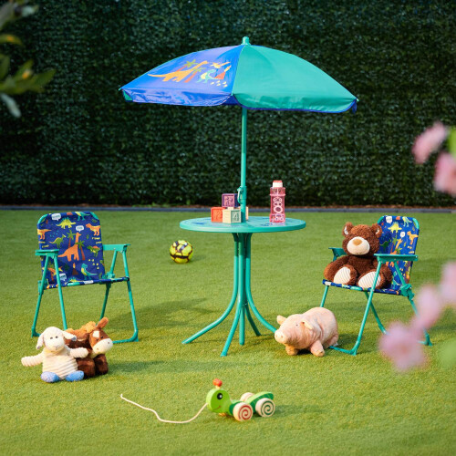4-teiliges Gartenmöbelset für Kinder mit Sonnenschirm