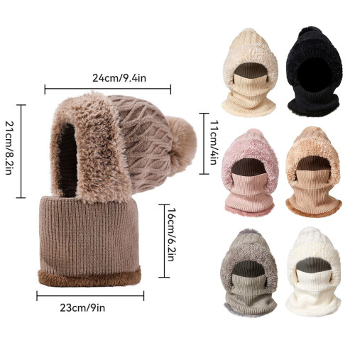 Women's Windproof Thermal Beanie Hat 3-in-1 Set White 2