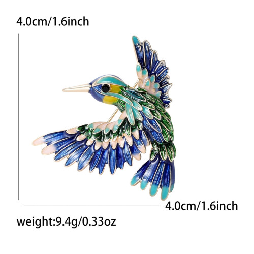 Broche colibri en émail bleu ou rouge, alliage, 4 cm 2