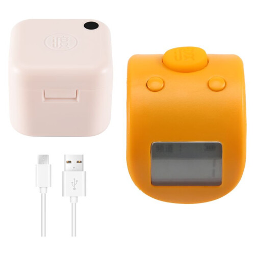 Digital LCD Electronic Finger Ring Hand Tally Counter 6 Digit Rechargeable Counters Clicker-Yellow