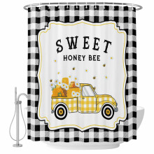 Cortina de chuveiro Honey Bee xadrez amarela 122 x 183 cm