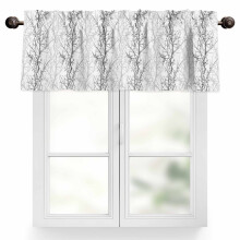 Grijze boomtak-valance met tunnelzoom, 60x18 inch, lichtdoorlatend, geschikt voor standaard gordijnroden, 1 paneel