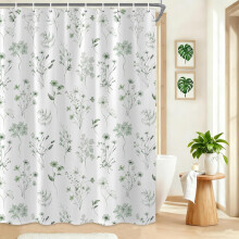Boho douchegordijn met aquarelprint en eucalyptus, 60x72 inch