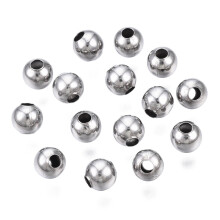 1000 runde Edelstahlperlen (304) für die Schmuckherstellung, Edelstahlfarbe, 4 x 4 mm, Loch: 1,5 mm