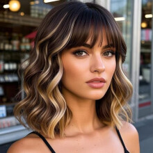 Blond melírovaná bob parochňa s ofinou, krátka hnedá syntetická