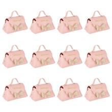 Caixas de presente com laço em couro PU rosa, 13x7x8cm, pacote com 12 unidades.