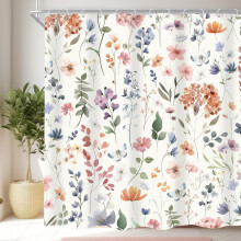 Salviagrönt blommigt duschdraperi med vildblommor 60x72