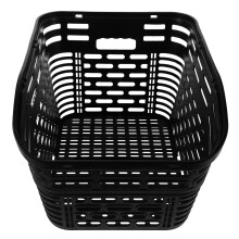 Cestino posteriore per bicicletta in plastica nera antigraffio, spazioso contenitore per accessori.