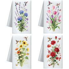 Torchons de cuisine en microfibre Ă motif colibri fleuri (lot de 4)