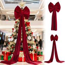 Grote fluwelen kerststrik van 110 x 40 cm (43,3 inch) – Boomtopper, slinger, binnen-/buitendecoratie (S-11040cm)