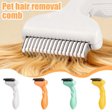 Cepillo para eliminar el pelo muerto de perros y gatos: peine de aseo profesional con botón de liberación, compatible con mascotas de pelo largo.