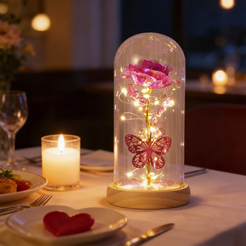 Veilleuse rose et papillon à douce lumière