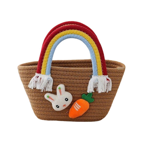 Osterhasenkorb, handgewebte Seiltasche mit Regenbogen